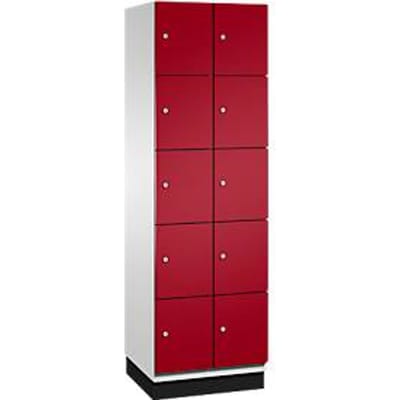 C+P Cambio lockerkast, 2 vakken, 10 vakken, met plint, B 600 x D 525 x H 1980 mm, lichtgrijs/ruinrood