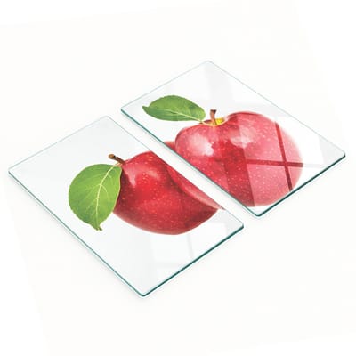 Glazen serveerplanken met rode appelafbeeldingen, 2x30x52 cm