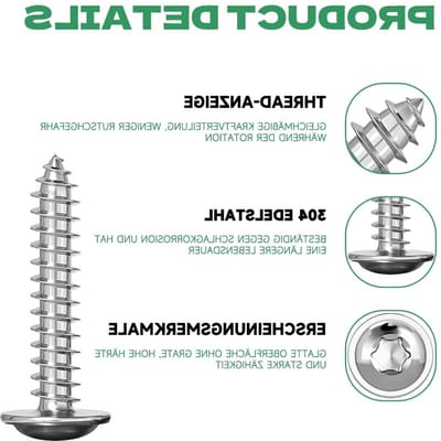 100 Stuks RVS M4X16mm Zelftappende Schroeven met Schijf, Torx Volledige Draad, Houtschroeven en T20 Boorbit
