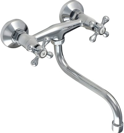 Gospo Keukenkraan, wastafelarmatuur voor wandmontage, retro mengkraan met montageset en afdichtingen, klassieke wandarmatuur, wastafelarmatuur met lange uitvoering (chroom)