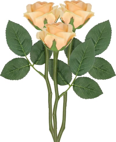 Top Art Kunstbloem roos Nina - 3x - perzik kleur - 27 cm - kunststof steel - decoratie bloemen