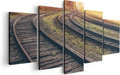 Artaza Canvas Schilderij Vijfluik Rails Spoorwegen Naast Elkaar - 100x50 - Foto Op Canvas - Canvas Print