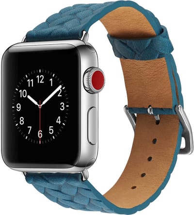bandje geschikt voor Apple Watch bandje leer Blauw gevlochten met zilverkleurige gesp 42mm - 44mm Watchbands-shop.nl