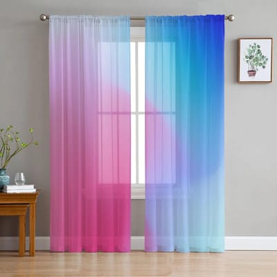 Kleurverloop Textuur Transparant Gordijn voor Woonkamer Hal Muur Aankleding Huis Raambenodigdheden Pop Print Tule Gordijnen 135W x 114H(cm) blue