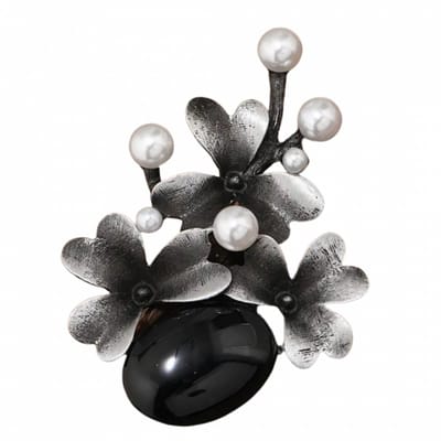 Broche grijs Zwart bloem synthetische parel- Charme Bijoux