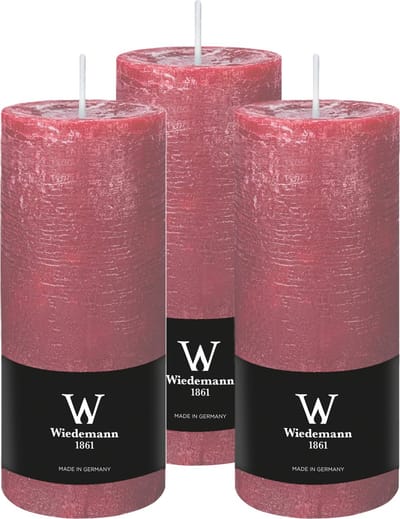 Wiedemann Cilinderkaars/stompkaars - 3x - rustieke kaars - oudroze - 7 x 16 cm - 66 branduren
