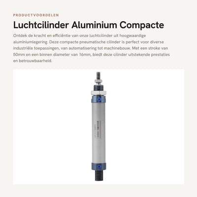 Dailygoods- Pneumatische Cilinder Compact - Aluminiumlegering - Dubbele Actie - Slag 50mm - Binnendiameter 16mm - Schokbestendig - Luchtcilinder