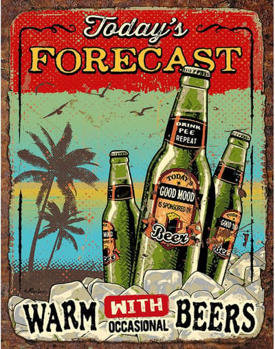 Metalen Wandbord - Todays forecast Beers - bier - 31,5 x 40,5 cm