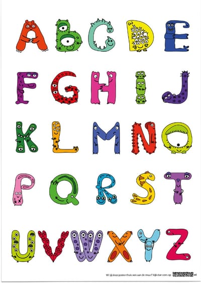 Educatieve poster (Posterpapier) - Taal alfabet sweet monsters - 42 x 59.4 cm (A2)