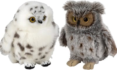 Nature Planet - Pluche uilen knuffels - 2x - Oehoe/Sneeuwuil - 18 cm