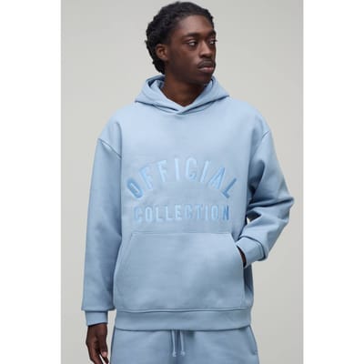 500GSM Heavyweight Essential Embroidered Oversized Hoodie | Dusty Blue | Size XL