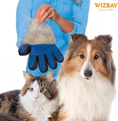 WizBay Premium Select® Grooming Handschoen met 259 Pins - Haarverwijderaar voor alle Huisdieren - Maat Universeel - Blauw