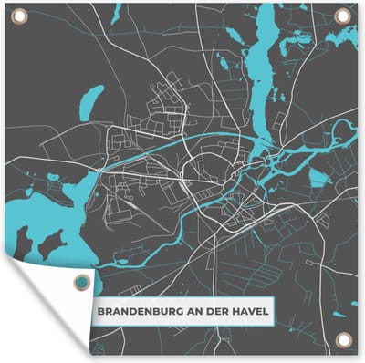 Tuin poster Duitsland – Blauw – Brandenburg an der Havel – Stadskaart – Kaart – Plattegrond - 200x200 cm - Tuindoek