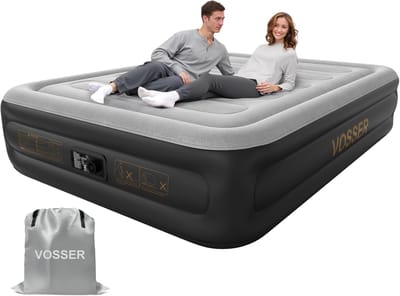 Queen luchtmatras - Opblaasbaar bed - Logeren en kamperen - Geïntegreerde pomp - 457 cm hoog - Grijs