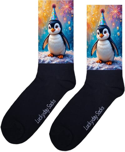 Feest pinguïn - Valentijn sokken - Verjaardag Cadeau - Grappige sokken - Leuke sokken - Hem Haar sokken - Kunst sokken - Vrolijke sokken - Gefeliciteerd - Sinterklaas cadeau - Kerst cadeau - Leuk Cadeau - Socks maken Happy - Maat 37-44