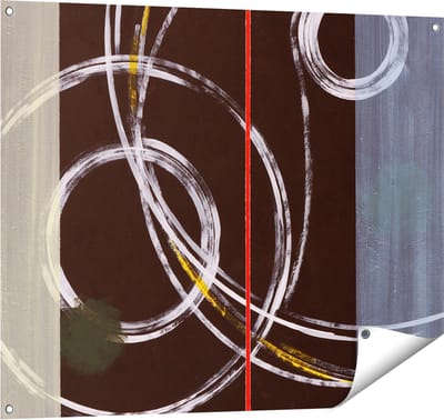 Gards Tuinposter Abstracte Cirkels met een Rode Lijn - 100x80 cm - Tuindoek - Tuindecoratie - Wanddecoratie buiten - Tuinschilderij