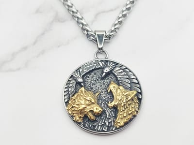 Mei's - Viking Ravens & Wolves - ketting heren - raaf - RVS zilver/goud - 60 cm