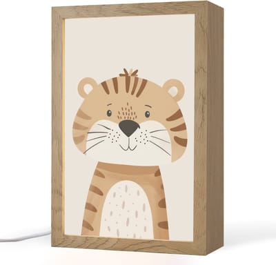 Nachtlampje 20x30 cm - Kinder lampje - Tijger - Wilde dieren - Pastel - Tafellamp kinderkamer - Slaapkamer lamp - Bedlamp kinderen - Kinderlampje stopcontact - Wandlamp babykamer - Nachtlampjes