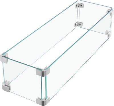 Rechthoekige Vuurkorf Windscherm van Gehard Glas - Dit Accessoire Voor Buiten met Aluminium Beugels en Anti-Slip Pads