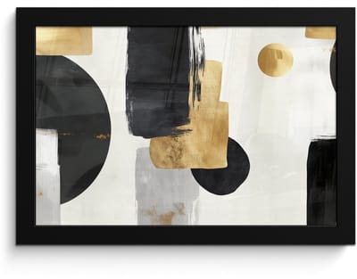 Poster in lijst - Fotolijst 30x20 cm - Posters - Goud - Rechthoeken - Cirkels - Abstract - Posterlijst zwart - Decoratie - Wanddecoratie woonkamer - Muurdecoratie slaapkamer