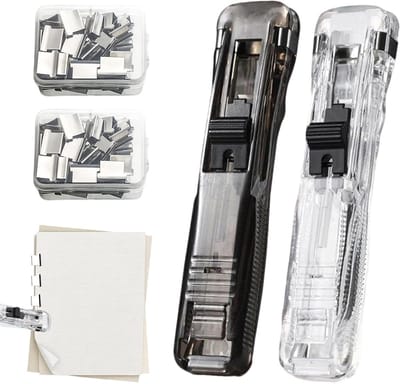 Herbruikbare nietmachine set van 2, inclusief 100 navulklemmen voor documenten, ideaal voor kantoor en schoolgebruik