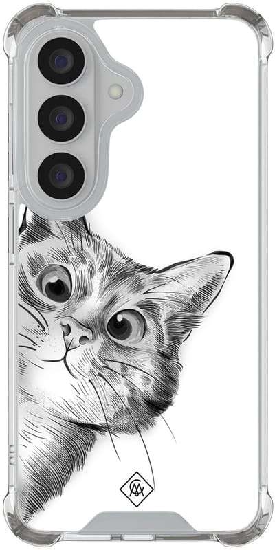 Casimoda® hoesje - Geschikt voor Samsung Galaxy S26 - Kat Kiekeboe - Shockproof case - Extra sterk - TPU/polycarbonaat - Grijs, Transparant