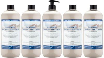 Shampoo Creamy Wellness - 1 liter (transparant) - 5 Stuks - met pomp - Voordeelverpakking - Haarverzorging