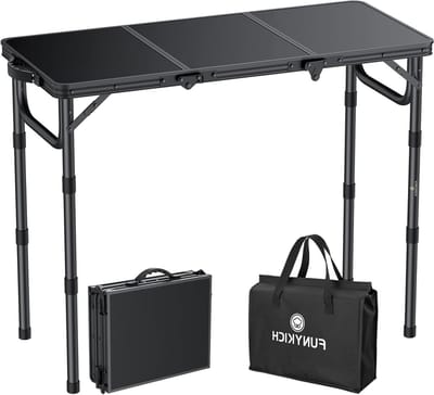 Opvouwbare Campingtafel met 3 Verstelbare Hoogtes, Draagbare Aluminium Grilltafel voor Buiten, Multifunctionele Tafel voor Picknick en Kamperen, 87 x 40 cm, MDF Panelen