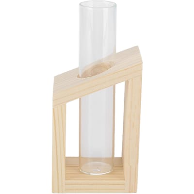 Reageerbuis Plant Vaas Simpele Buis Glazen Vaas Decoratie Houten Frame Hydroponische Plantencontainer Thuis beige