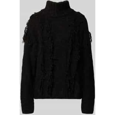 Gebreide pullover met opstaande kraag en franjes