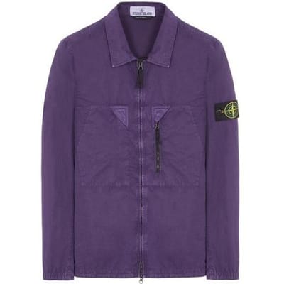 Stone Island SS23 Nylon Meta Serie Effen Kleur Verweerd Hoorn Gewassen Lange Mouwen Shirt Jack Met Rits Borstband Heren jassen 7815106WN-V0126 L blue