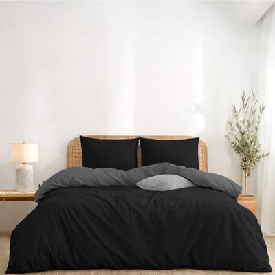 Omkeerbaar Dekbedovertrek 220x240 cm, met 2 Kussenslopen 50x80 cm, Zwart/Donkergrijs - 220x240 Volwassen Beddengoedset in Microvezel - Oeko-Tex