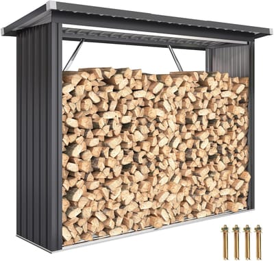 Outsunny Schuur voor houtopslag Gegalvaniseerd staal 213L x 66,5B x 150H cm Donkergrijs