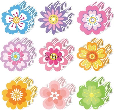 Set van 54 Kleurrijke Papieren Bloemuitknipsels voor Klaslokaal Decoratie, Dubbelzijdige Bloemen voor Creatieve Knutselprojecten en Feestversiering
