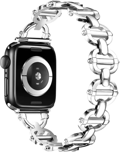 By Qubix - Geschikt voor Apple Watch bandje - Metalen ladder schakelbandje - Zilver - Geschikt voor Apple watch 44mm / 45mm / 46mm / 49mm (Ultra 1,2 en 3) - Smartwatch bandje