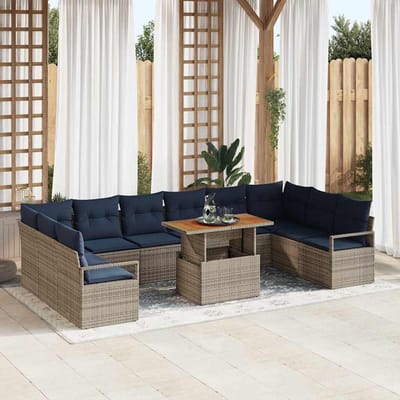 vidaXL - Tuinbank - Set - 11 - st - 10-Aantal - zitplaatsen - Grijs - en - Marineblauw