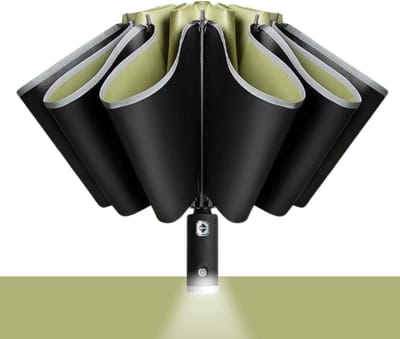 Nivard Moderne Stormparaplu - Windproof Paraplu - Stormproef - Opvouwbaar - Zaklamp - Automatisch Uitklapbaar - Umbrella - Matcha Groen