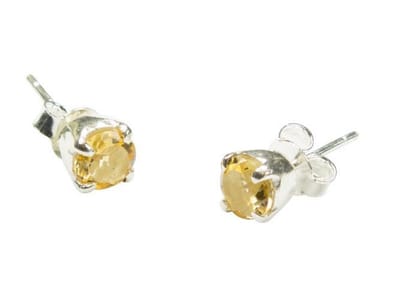 Zilveren knop oorbellen Citrien 925 zilver