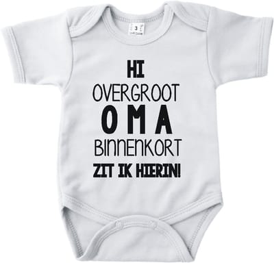 Baby romper met tekst zwangerschap aankondiging | Hi overgroot Oma binnenkort zit ik hierin | Wit | korte mouw | maat 56 cadeautje zwangerschap aankondiging bekendmaking | Cadeautje 100% katoen