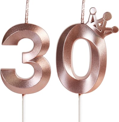 Famanu – Roségouden verjaardagskaars cijfer 30 met kroon, luxe taartdecoratie voor mijlpaalverjaardag