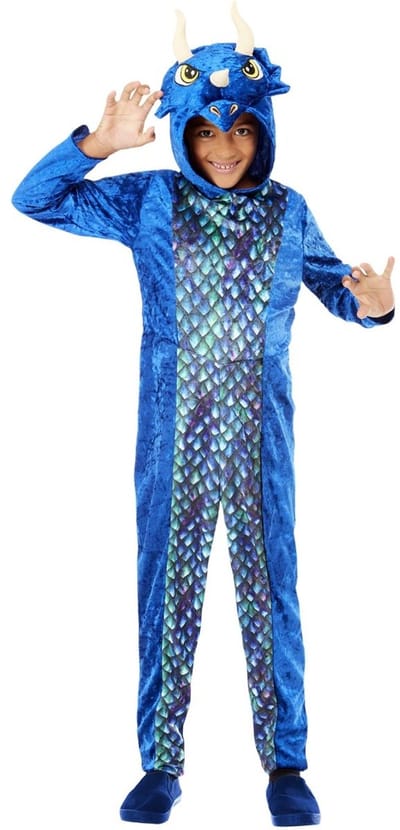 Smiffys - Dinosaur Onesie Kinder Kostuum - Kids tm 12 jaar - Blauw