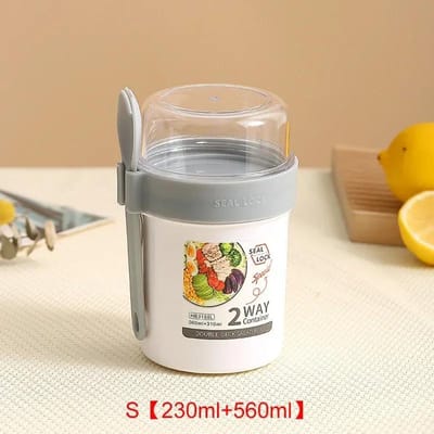 790ml/990ml Salade Havermoutbeker Ontbijt Dubbele Beker Muesli Noten Yoghurt Container Set Met Dressinghouder Vork Maaltijdvoorbereiding white