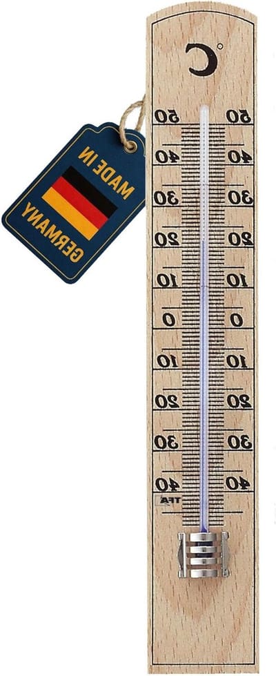 Analoge Binnenthermometer - Hout Thermometer - Binnenklimaat Meten - Hoge Nauwkeurigheid - 206 mm Hoog - Natuurlijk Hout