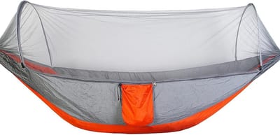 Automatische Hangmat - Kampeer Hangmat - Buiten Ontspannen - Met Klamboe - 250x120cm - Grijs Oranje