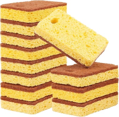 Biologisch afbreekbare natuurlijke keuken spons, ecologisch en krassenvrij, 12-pack cellulose en kokosvezels