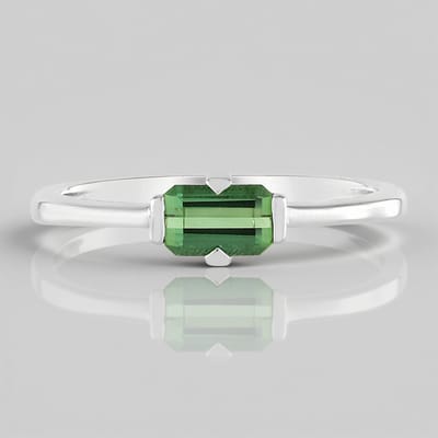 Cavill - Ring 925 Sterling Zilver Geplatineerd - Groene Benedito Toermalijn 0,51 ct - Achthoekig Edelsteen - Modern Minimalistisch