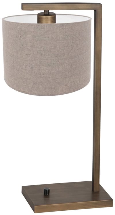 Bronzen tafellamp Stang 4903BR met grof grijze linnen kap, kantelbaar, 51cm hoog en 20cm diep - Steinhauer