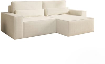 Hoekbank - Slaapfunctie - 200x140 cm - Corduroy Stof - DENVER MINI -Wit - Poso 38