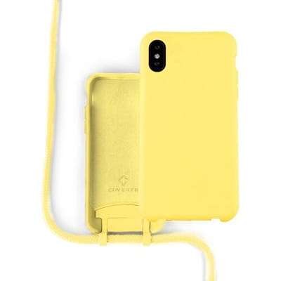 Coverzs Silicone case met koord - Telefoonhoesje met koord - Backcover hoesje met koord - touwtje - geschikt voor Apple iPhone X / Xs - Geel