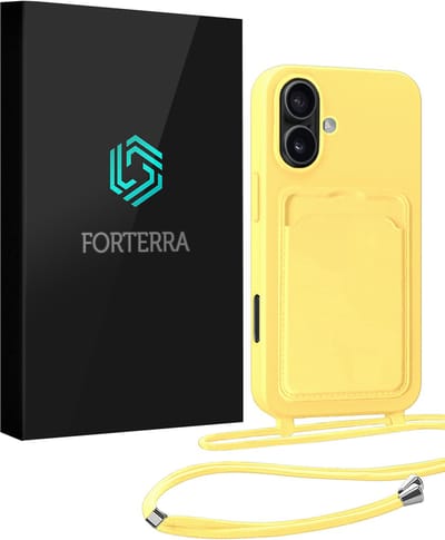 Hoesje Geschikt voor iPhone 16 Plus Pashouder Case Siliconen Hoes Met Koord - Hoes Geschikt voor iPhone 16 Plus Met Telefoonkoord Hoesje Back Cover Met Pasjeshouder - Geel